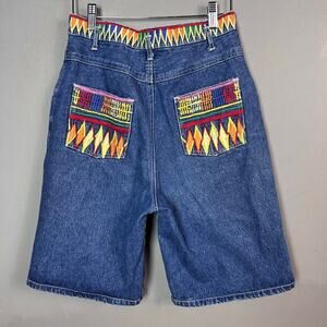 Tric Trac denim shorts women's‎ Vintage size 26" high rise embroidered wide leg